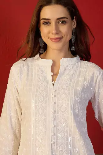 Off white embroidered rayon kurti