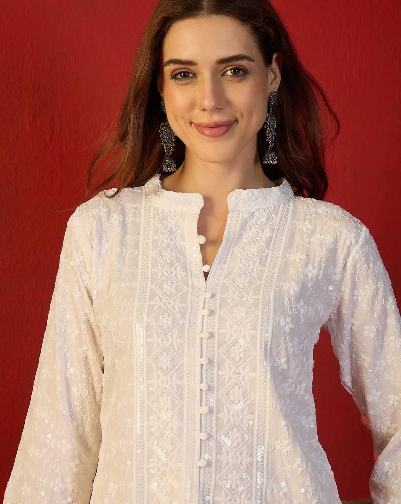 Off white embroidered rayon kurti