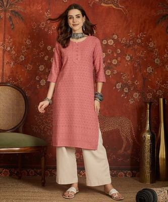 Pink embroidered rayon kurti 1