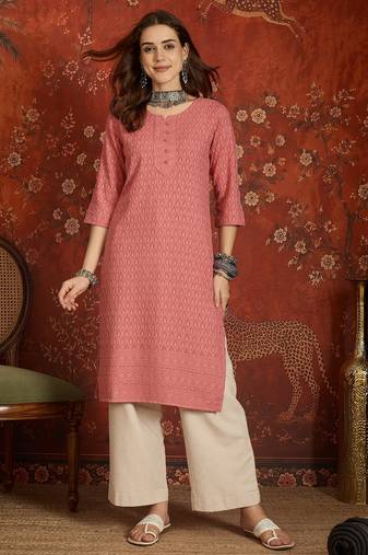 Pink embroidered rayon kurti