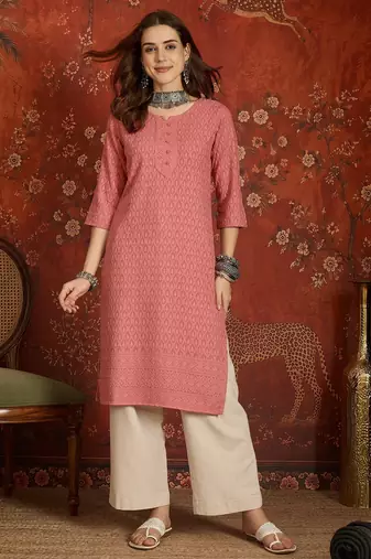 Pink embroidered rayon kurti
