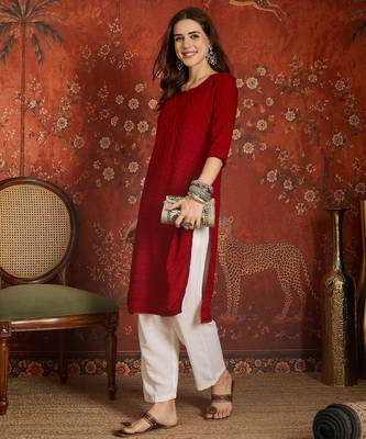 Maroon embroidered  rayon kurti 3