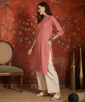 Pink embroidered rayon kurti 2