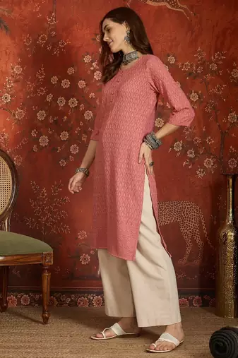 Pink embroidered rayon kurti