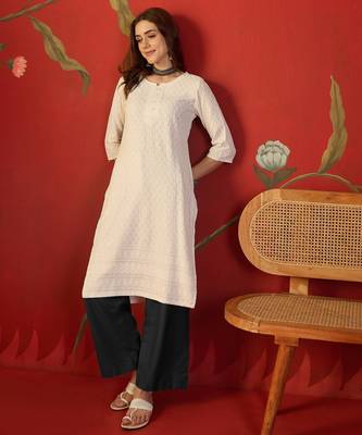 Off white embroidered rayon kurti 5