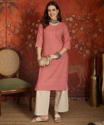 Pink embroidered rayon kurti 3
