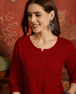 Maroon embroidered  rayon kurti 5