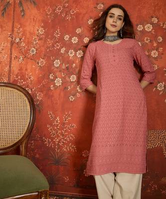 Pink embroidered rayon kurti 4