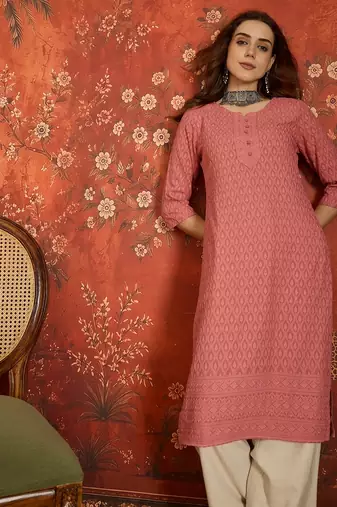 Pink embroidered rayon kurti