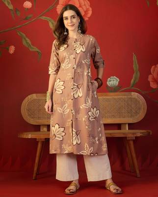 Brown print rayon kurti 1