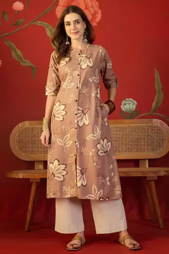Brown print rayon kurti
