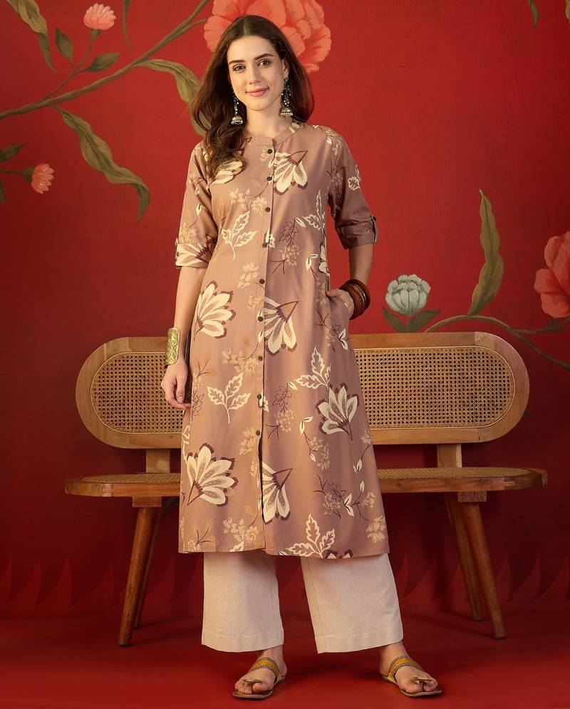 Brown print rayon kurti