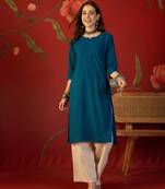 Teal embroidered rayon kurti