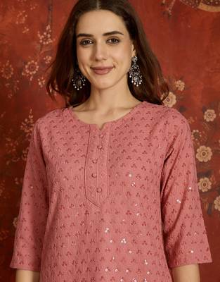 Pink embroidered rayon kurti 5