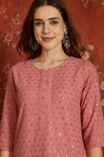 Pink embroidered rayon kurti