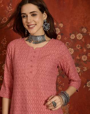 Pink embroidered rayon kurti 5