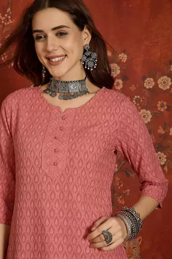 Pink embroidered rayon kurti