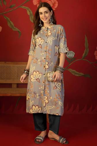 Grey print rayon kurti