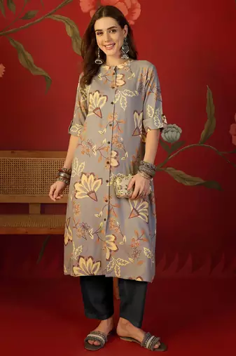Grey print rayon kurti