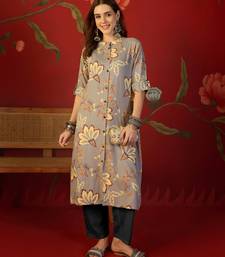 Grey print rayon kurti