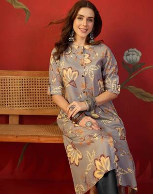 Grey print rayon kurti 2