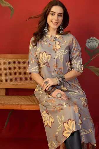Grey print rayon kurti