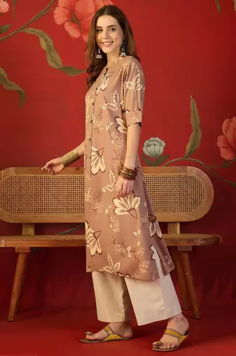 Brown print rayon kurti