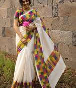 Colourblocked Pure Cotton Designer Kasavu Saree