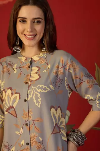 Grey print rayon kurti