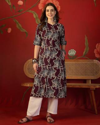 Purple print rayon kurti 1