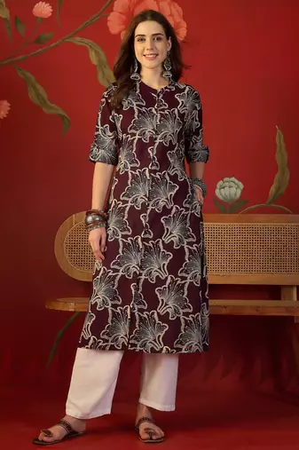 Purple print rayon kurti