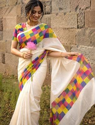 Colourblocked Pure Cotton Designer Kasavu Saree 2
