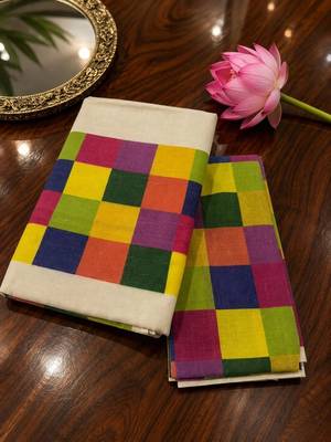 Colourblocked Pure Cotton Designer Kasavu Saree 4