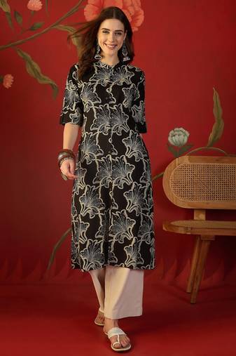 Black printed rayon kurti