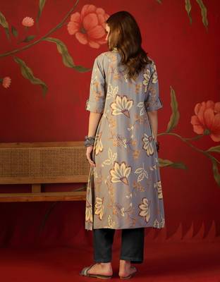 Grey print rayon kurti 4