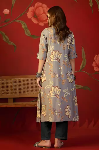 Grey print rayon kurti