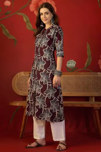 Purple print rayon kurti
