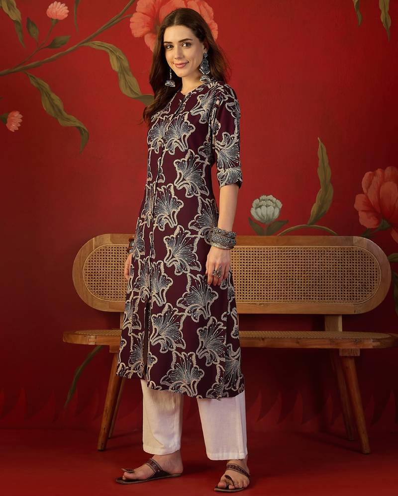 Purple print rayon kurti