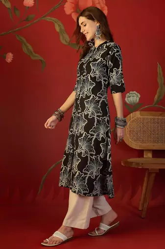 Black printed rayon kurti