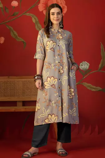 Grey print rayon kurti