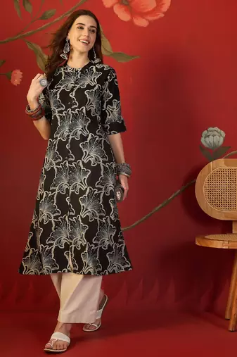 Black printed rayon kurti