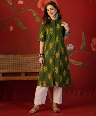 Green print cotton kurti 1
