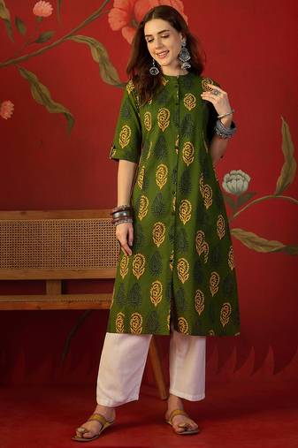 Green print cotton kurti