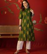 Green print cotton kurti