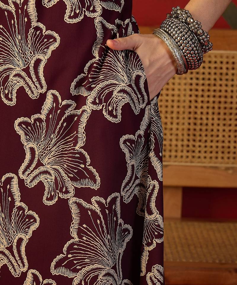 Purple print rayon kurti
