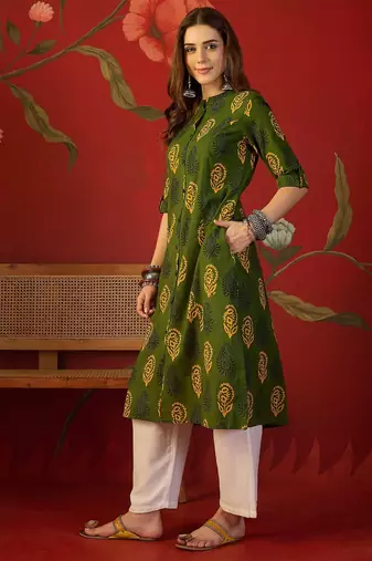 Green print cotton kurti