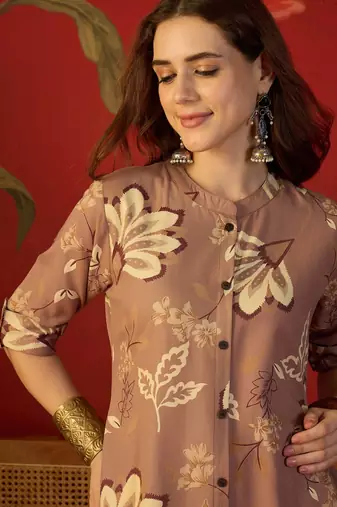 Brown print rayon kurti