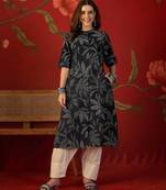 Navy blue printed cotton kurti