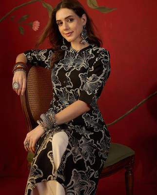 Black printed rayon kurti 4
