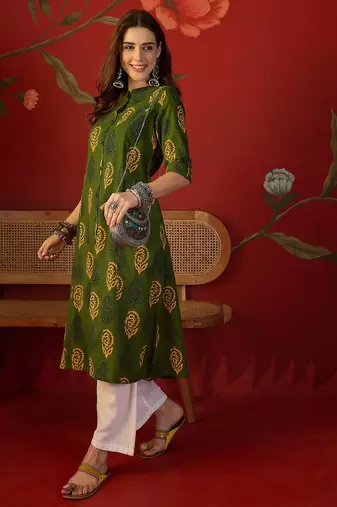 Green print cotton kurti